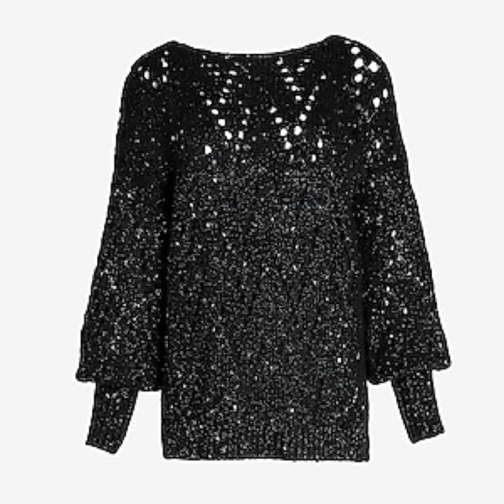 Express Balloon Sleeve Metallic Open Knit Sweater | Sz M